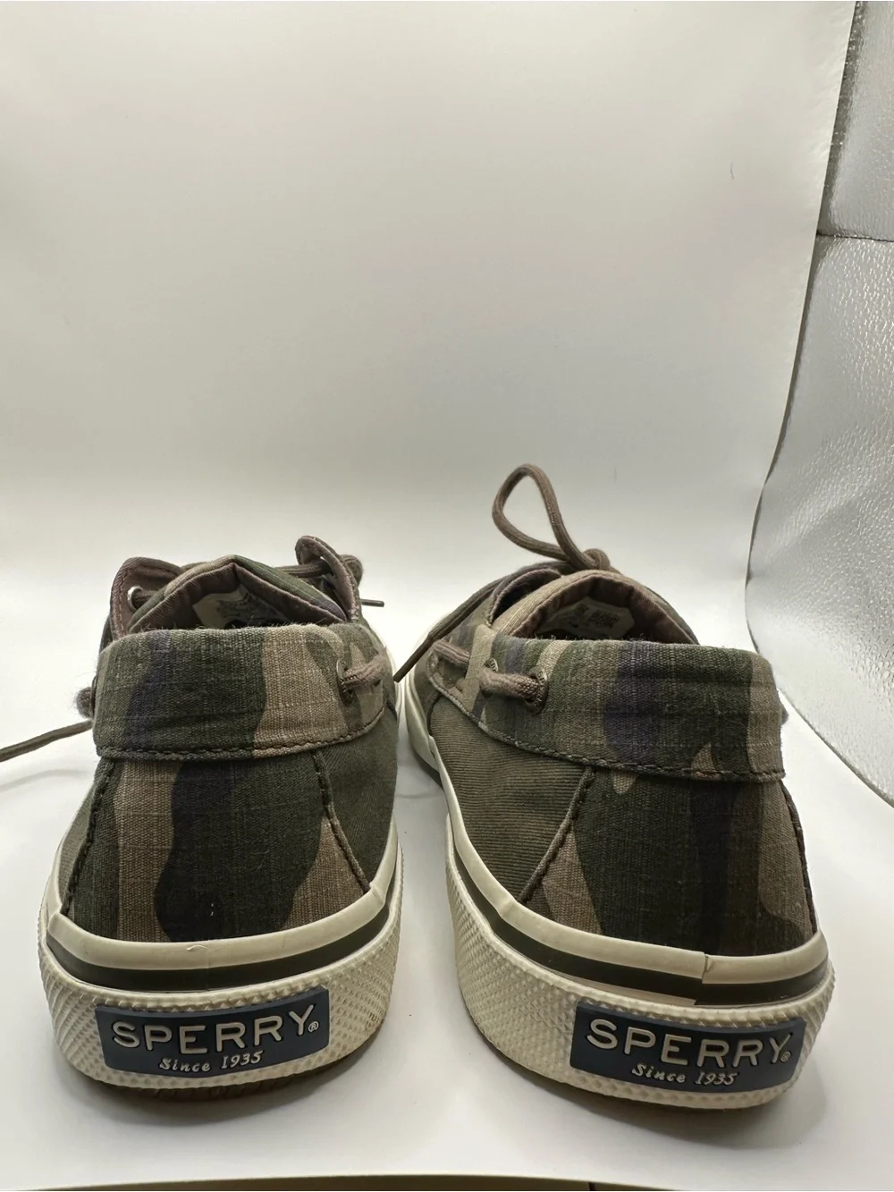 Sperry Olive Canvas Boat Shoes with Camo Trim